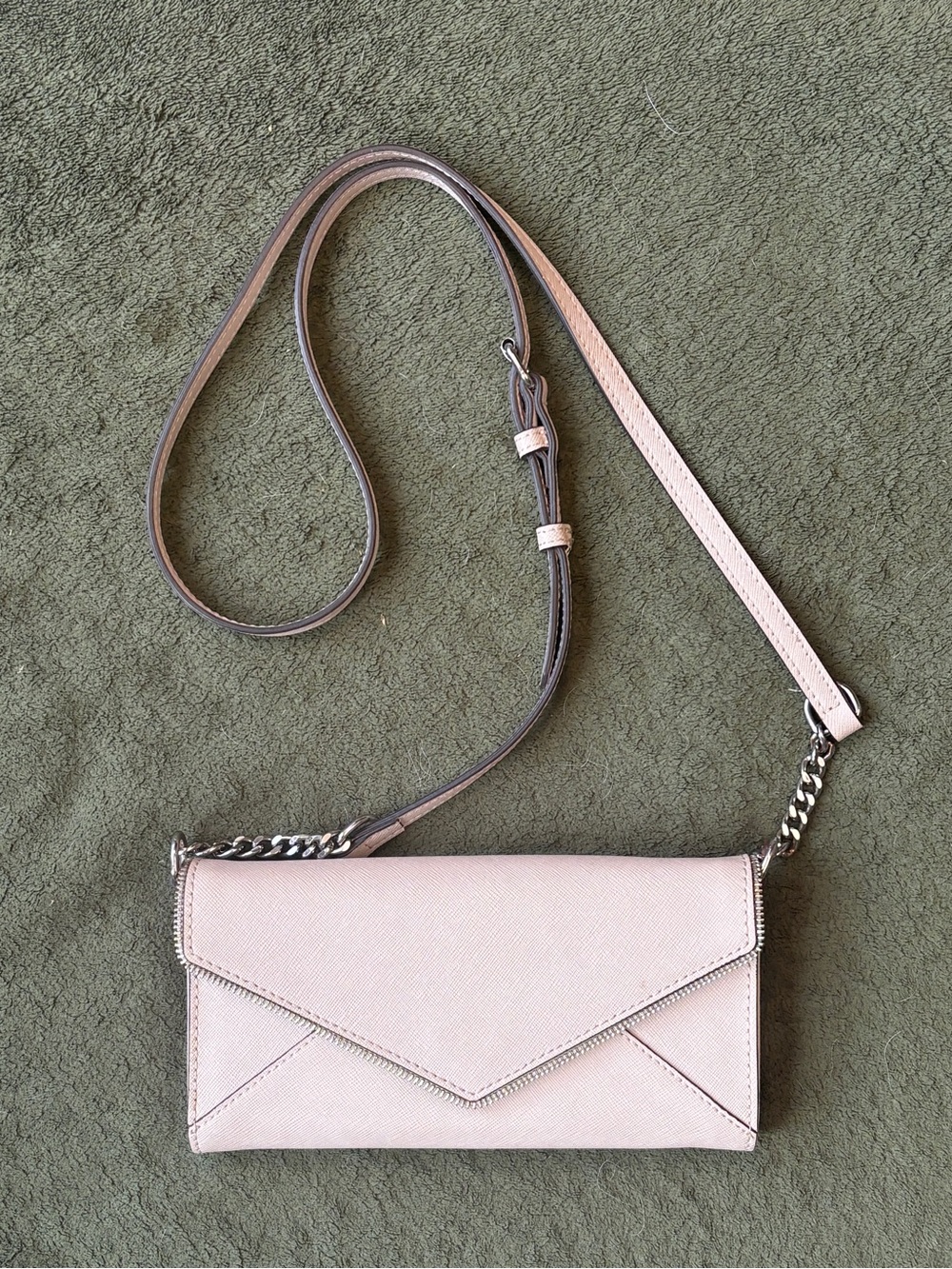 Rebecca Minkoff Beige Saffiano Coated Canvas Envelope Crossbody Wallet